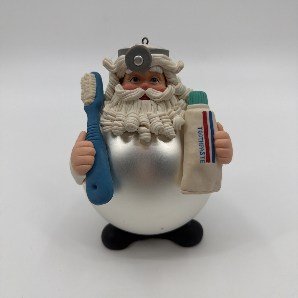 Vintage Department 56 Dentist Santa Glass Round Christmas Ornament
